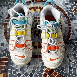 Nike Kids Sneakers in White, Orange, Yellow, and Blue